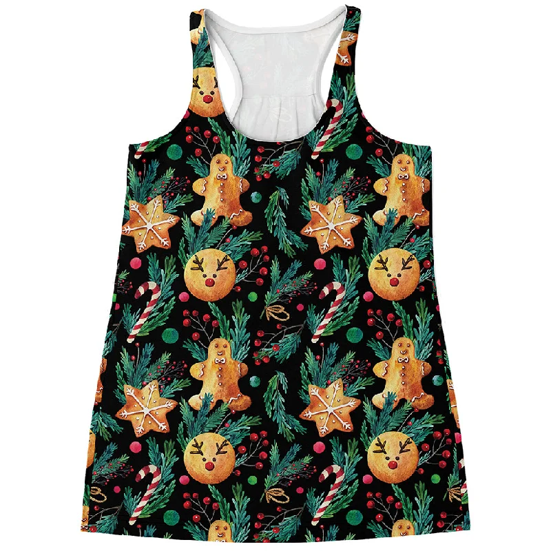 Watercolor Gingerbread Pattern Print Women's Racerback Tank Top comfortable tank top