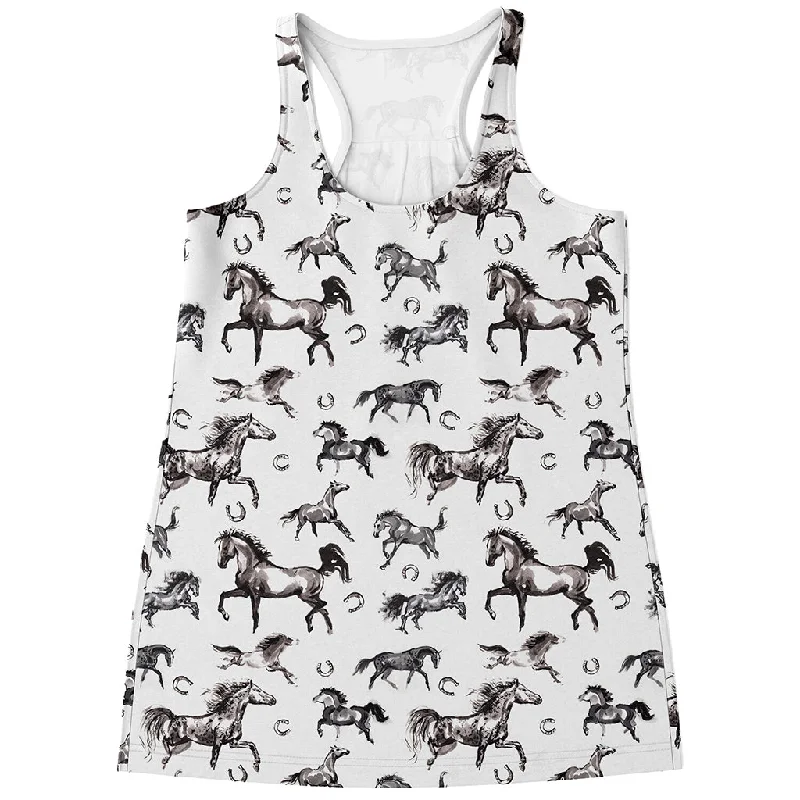 Watercolor Horse Pattern Print Women's Racerback Tank Top mesh tank top
