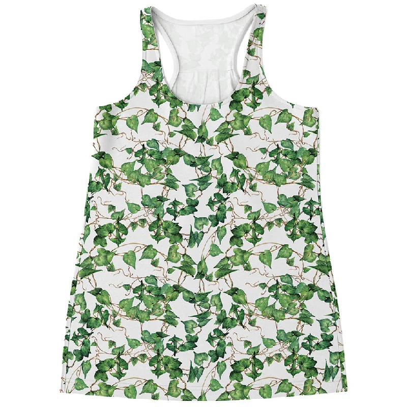 Watercolor Ivy Leaf Pattern Print Women's Racerback Tank Top boho tank top