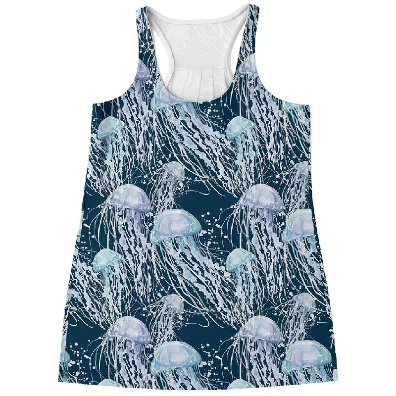 Watercolor Jellyfish Pattern Print Women's Racerback Tank Top low neck tank