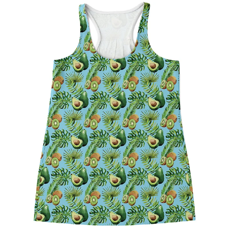 Watercolor Kiwi And Avocado Print Women's Racerback Tank Top cropped tank top