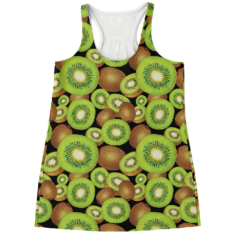 Watercolor Kiwi Pattern Print Women's Racerback Tank Top one shoulder tank