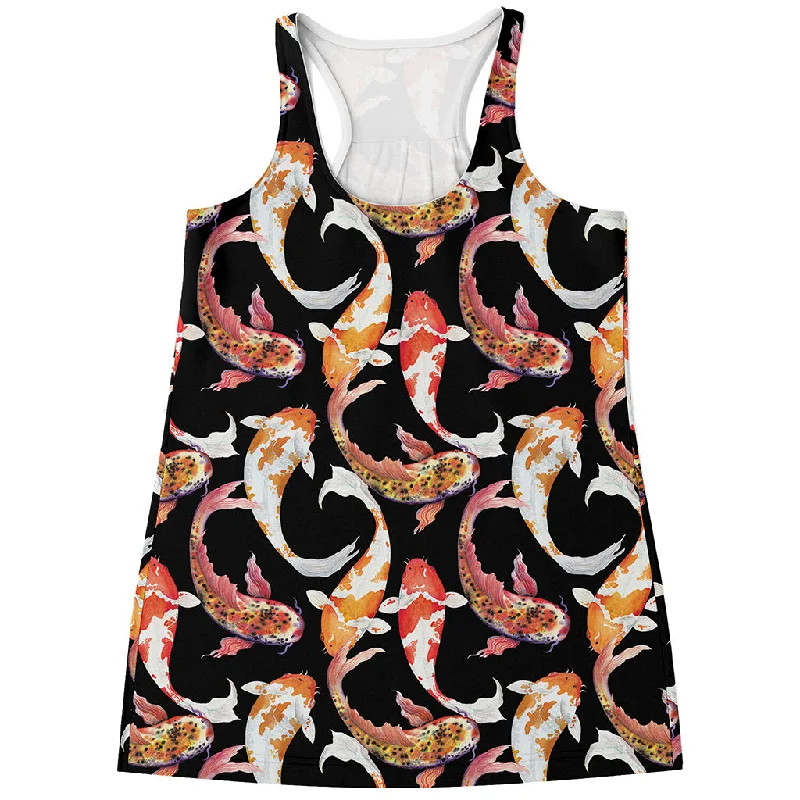 Watercolor Koi Carp Fish Pattern Print Women's Racerback Tank Top scoop neck tank