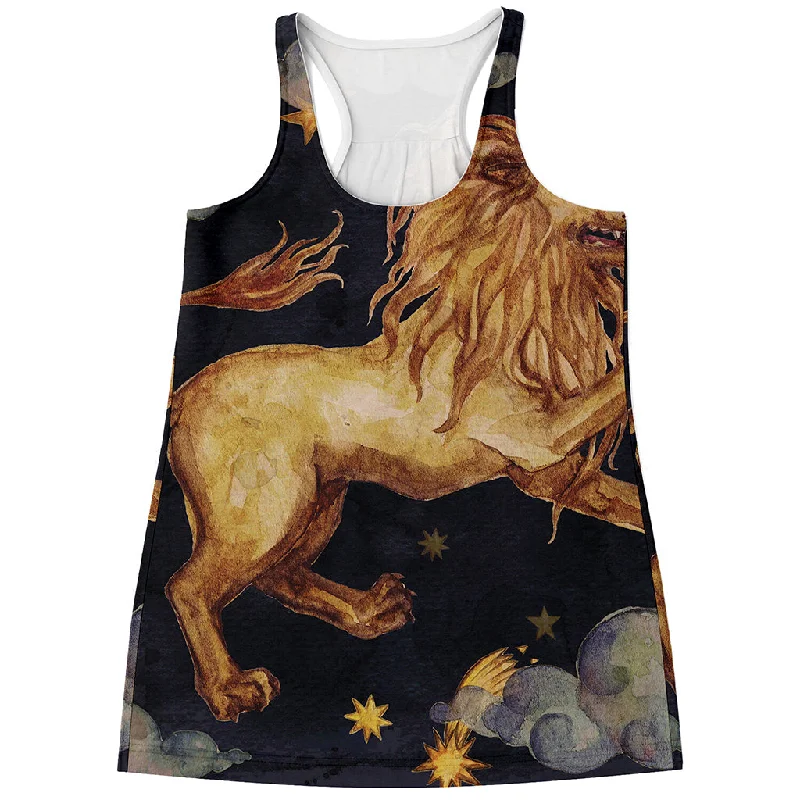 Watercolor Leo Zodiac Sign Print Women's Racerback Tank Top lightweight tank top