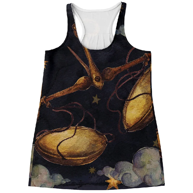 Watercolor Libra Zodiac Sign Print Women's Racerback Tank Top casual tank top