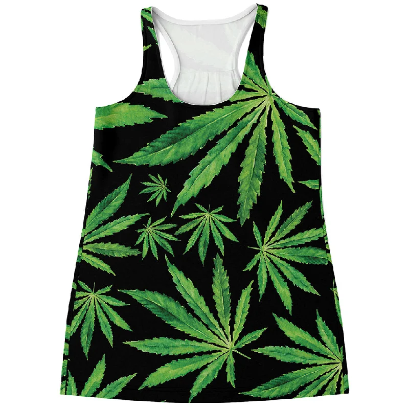 Watercolor Marijuana Leaf Pattern Print Women's Racerback Tank Top metallic tank top