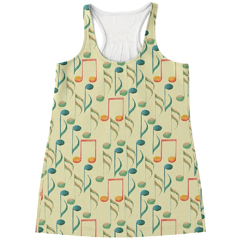 Watercolor Music Notes Pattern Print Women's Racerback Tank Top sage tank top