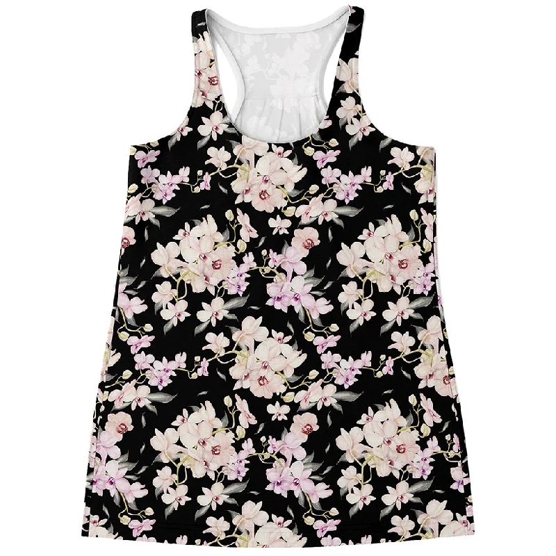 Watercolor Orchid Flower Pattern Print Women's Racerback Tank Top sexy tank top