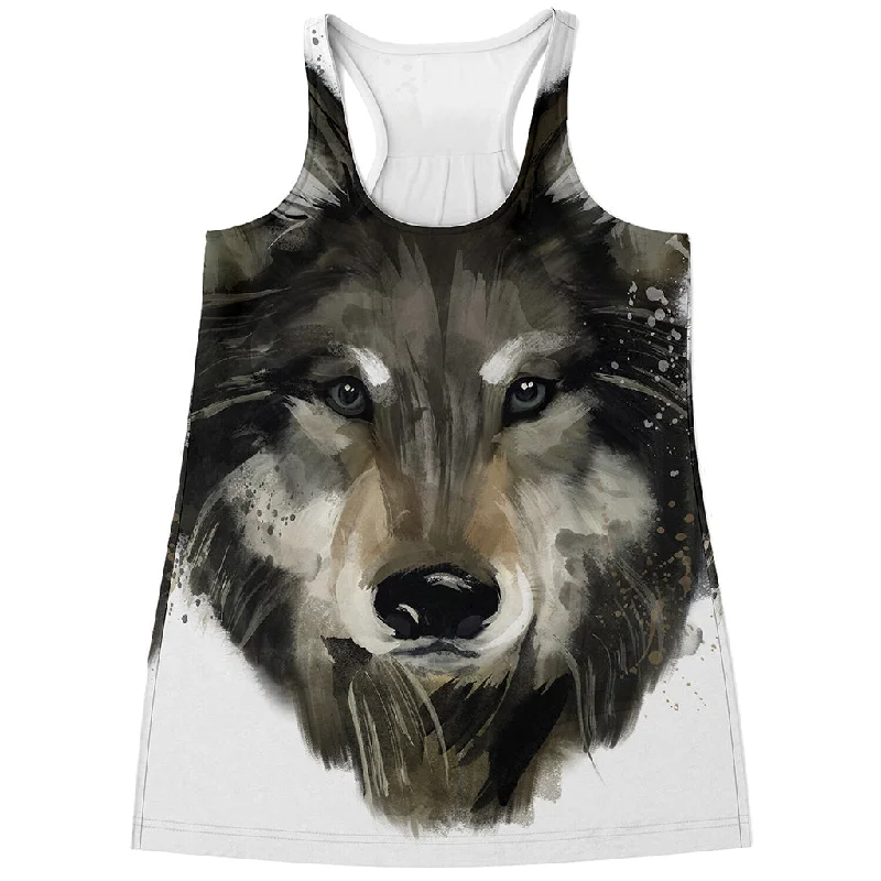 Watercolor Painting Wolf Print Women's Racerback Tank Top trendy tank top