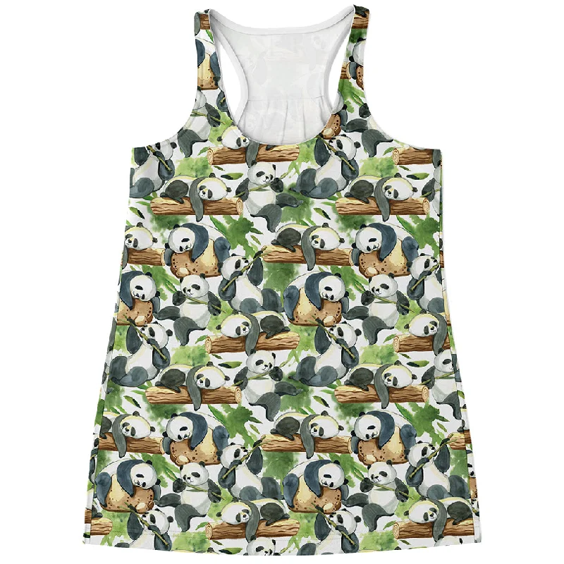 Watercolor Panda Bear Pattern Print Women's Racerback Tank Top loose fit tank
