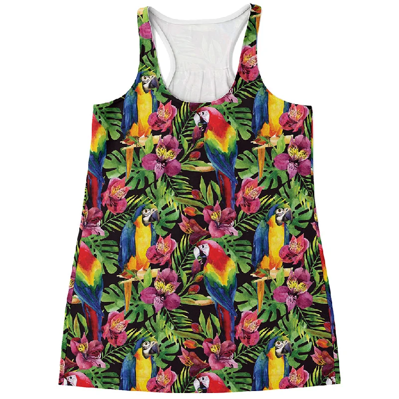 Watercolor Parrot Pattern Print Women's Racerback Tank Top activewear tank top