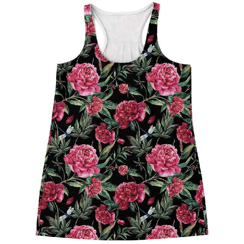 Watercolor Peony Pattern Print Women's Racerback Tank Top essential tank top
