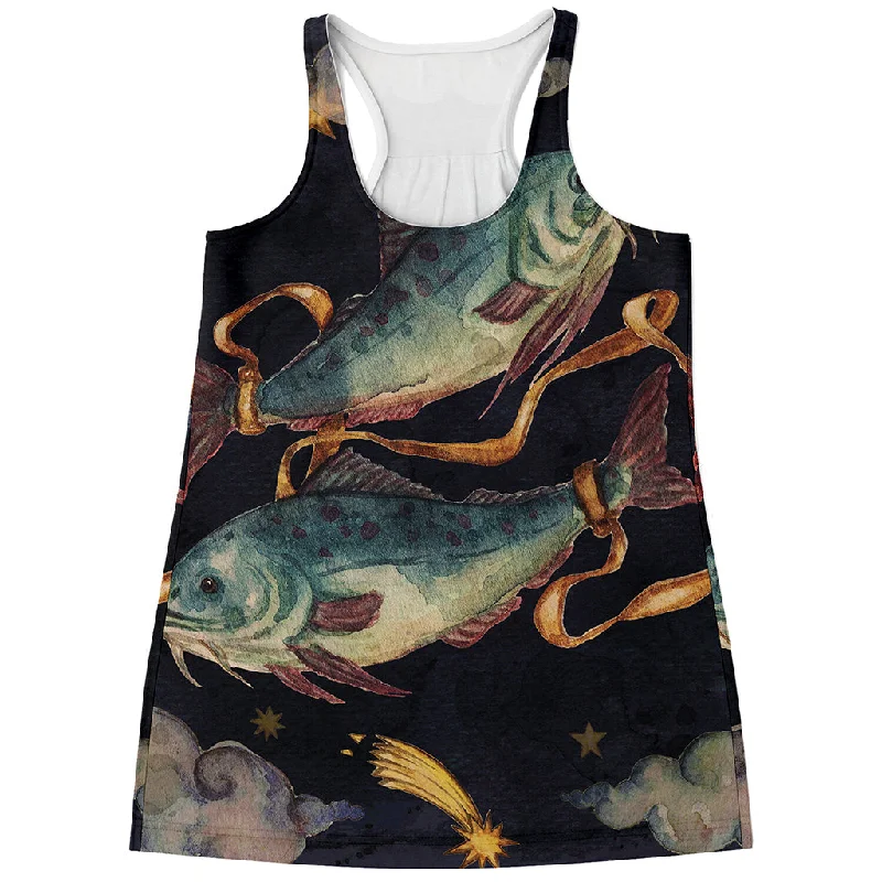 Watercolor Pisces Zodiac Sign Print Women's Racerback Tank Top sheer tank top