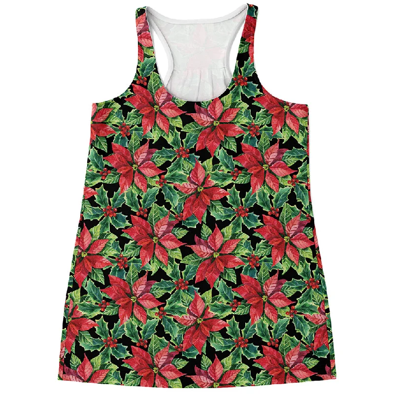 Watercolor Poinsettia Pattern Print Women's Racerback Tank Top vintage tank top
