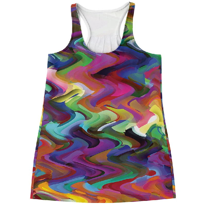 Watercolor Psychedelic Print Women's Racerback Tank Top cropped tank top