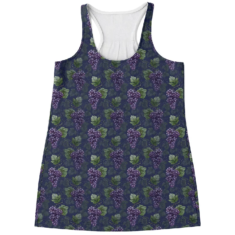 Watercolor Purple Grapes Pattern Print Women's Racerback Tank Top v-neck tank top