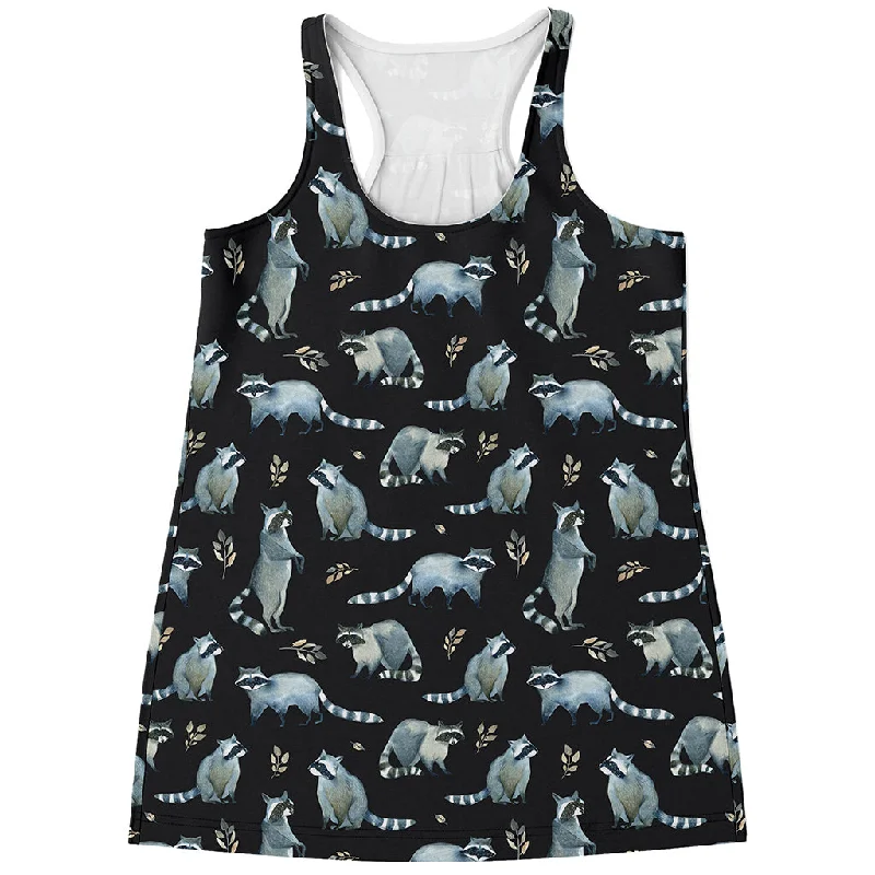 Watercolor Raccoon Pattern Print Women's Racerback Tank Top breathable tank top