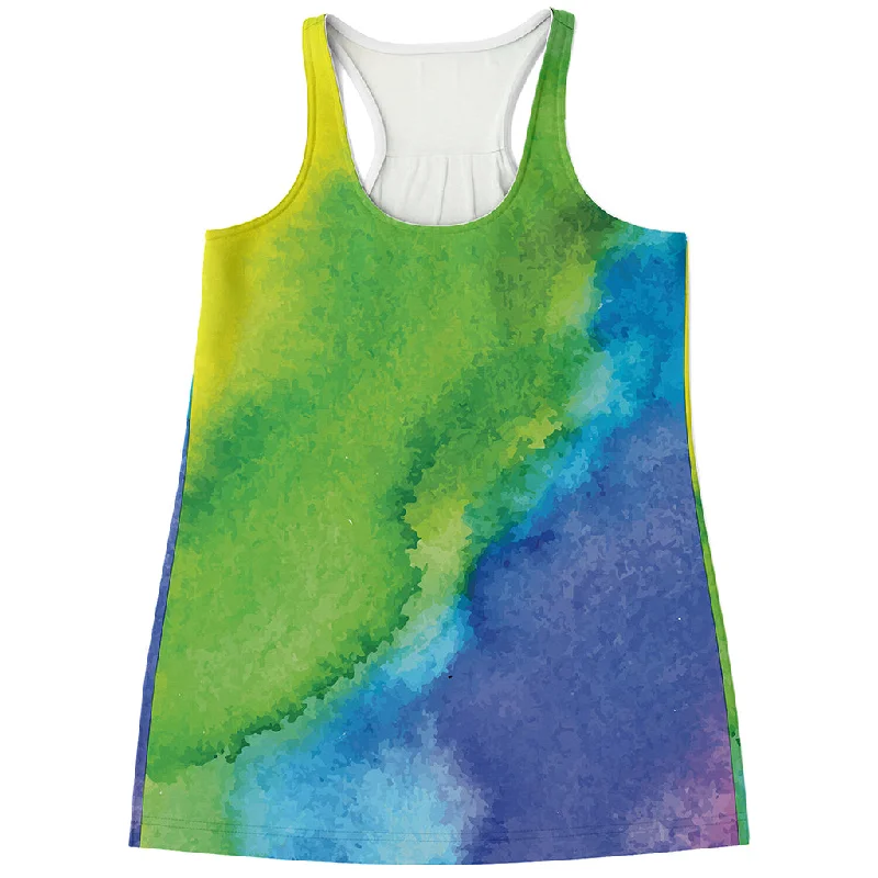 Watercolor Rainbow LGBT Pride Print Women's Racerback Tank Top ribbed tank top