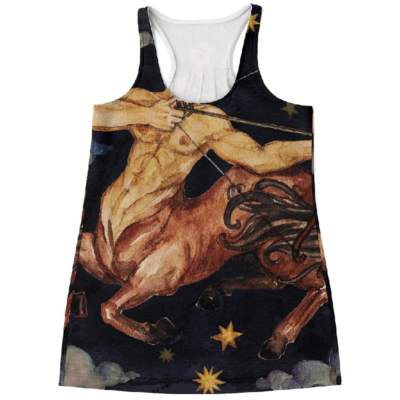Watercolor Sagittarius Zodiac Sign Print Women's Racerback Tank Top bold tank top