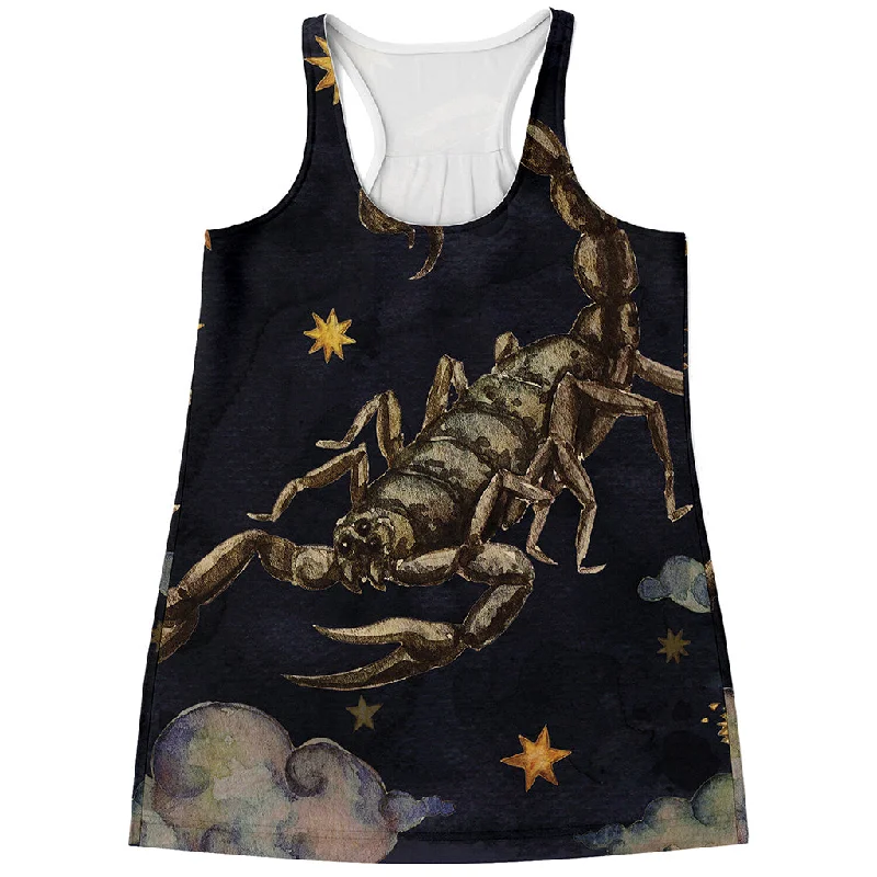 Watercolor Scorpio Zodiac Sign Print Women's Racerback Tank Top playful tank top