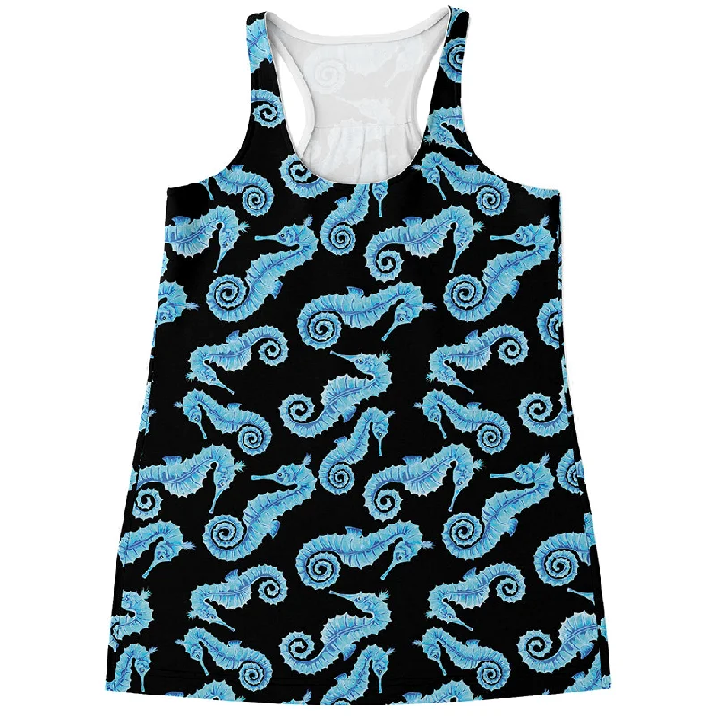Watercolor Seahorse Pattern Print Women's Racerback Tank Top lounge tank top