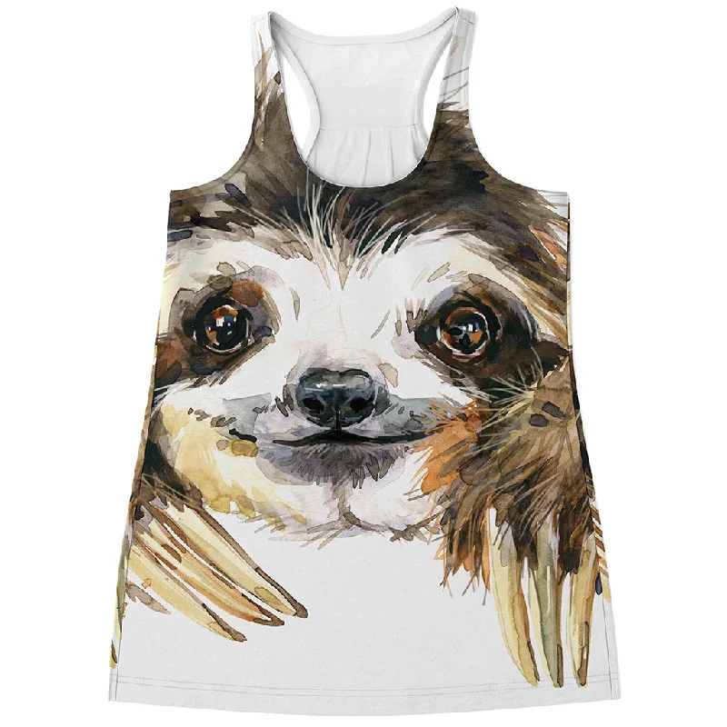 Watercolor Sloth Print Women's Racerback Tank Top cutout tank top