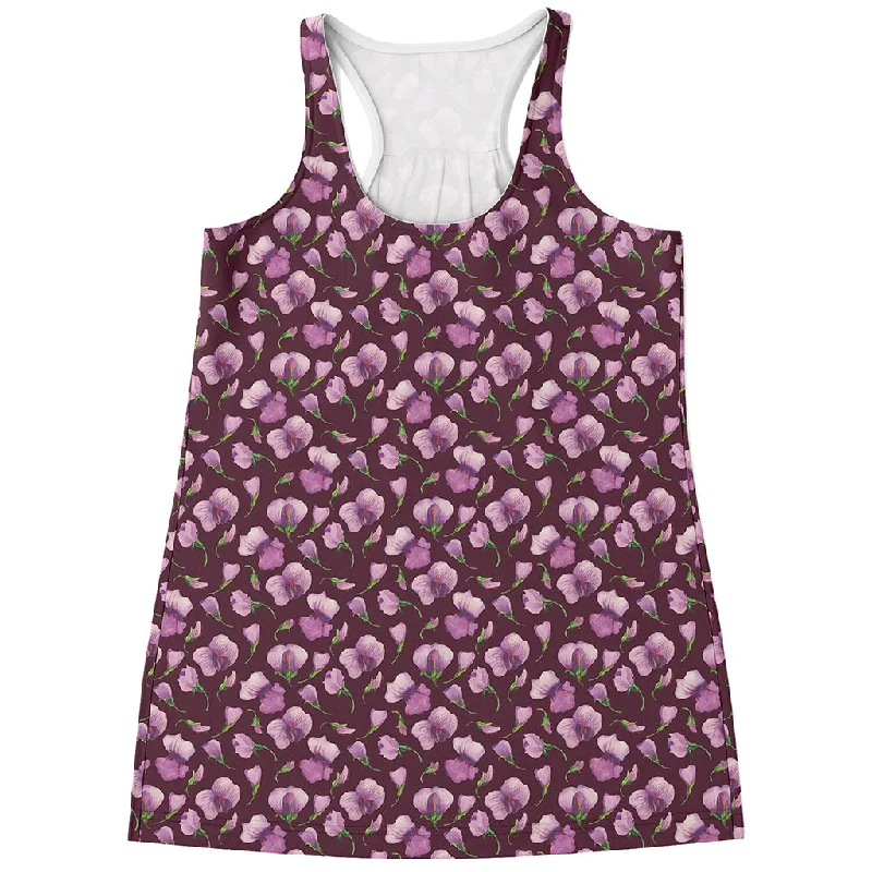 Watercolor Sweet Pea Pattern Print Women's Racerback Tank Top lace tank top