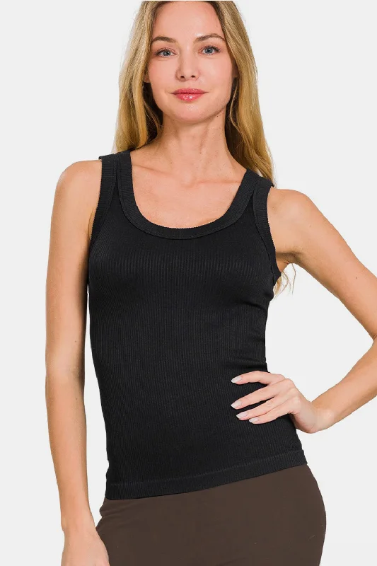 Zenana 2 Way Neckline Washed Ribbed Tank layering tank top