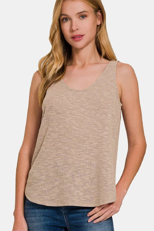 Zenana Curved Hem Round Neck Tank neon tank top