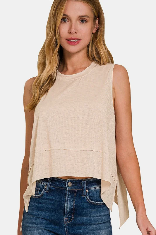 Zenana Exposed Seam Slit Round Neck Tank flexible tank top